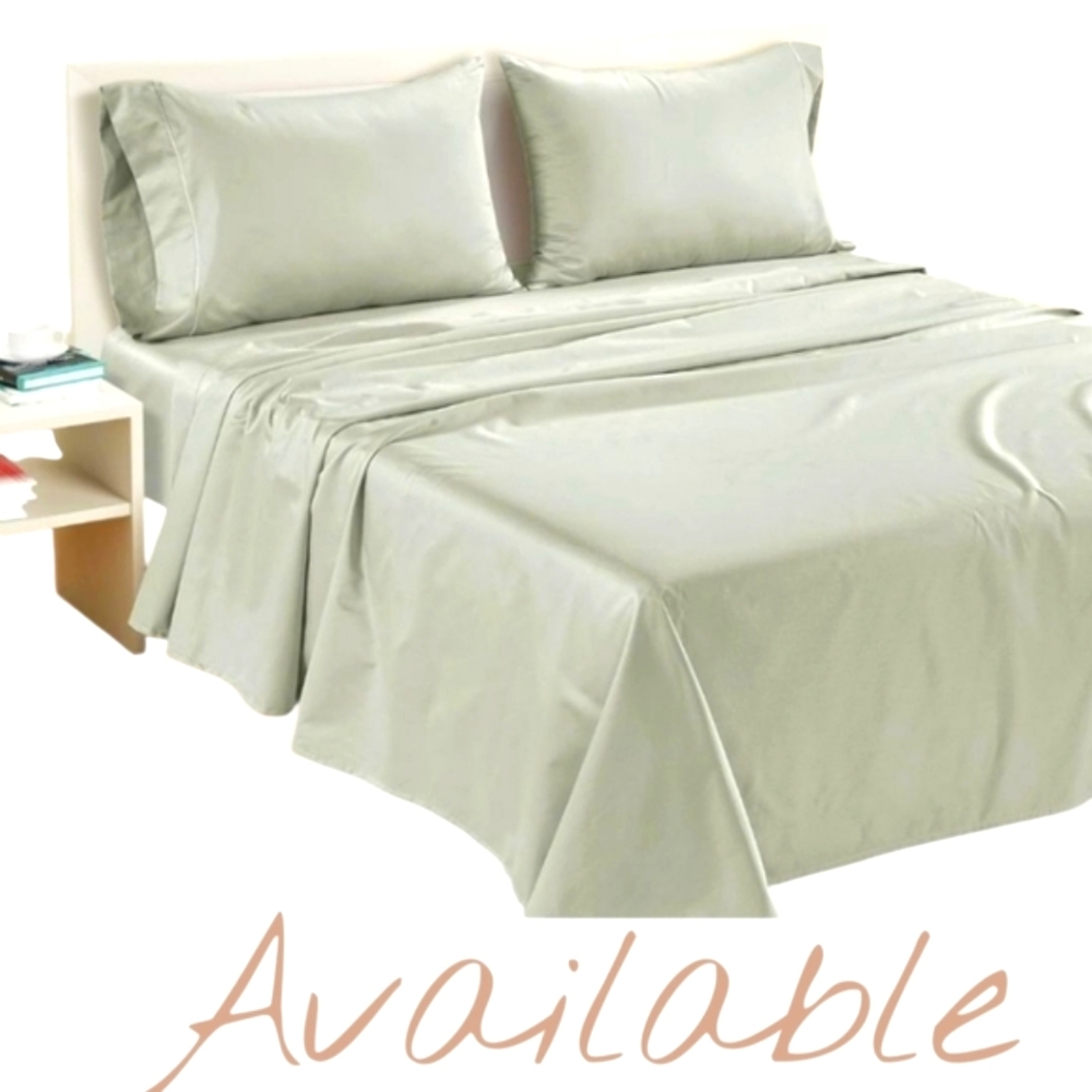 Egyptian Cotton Sateen Split King Twin XL Sheet Set Neutral Green